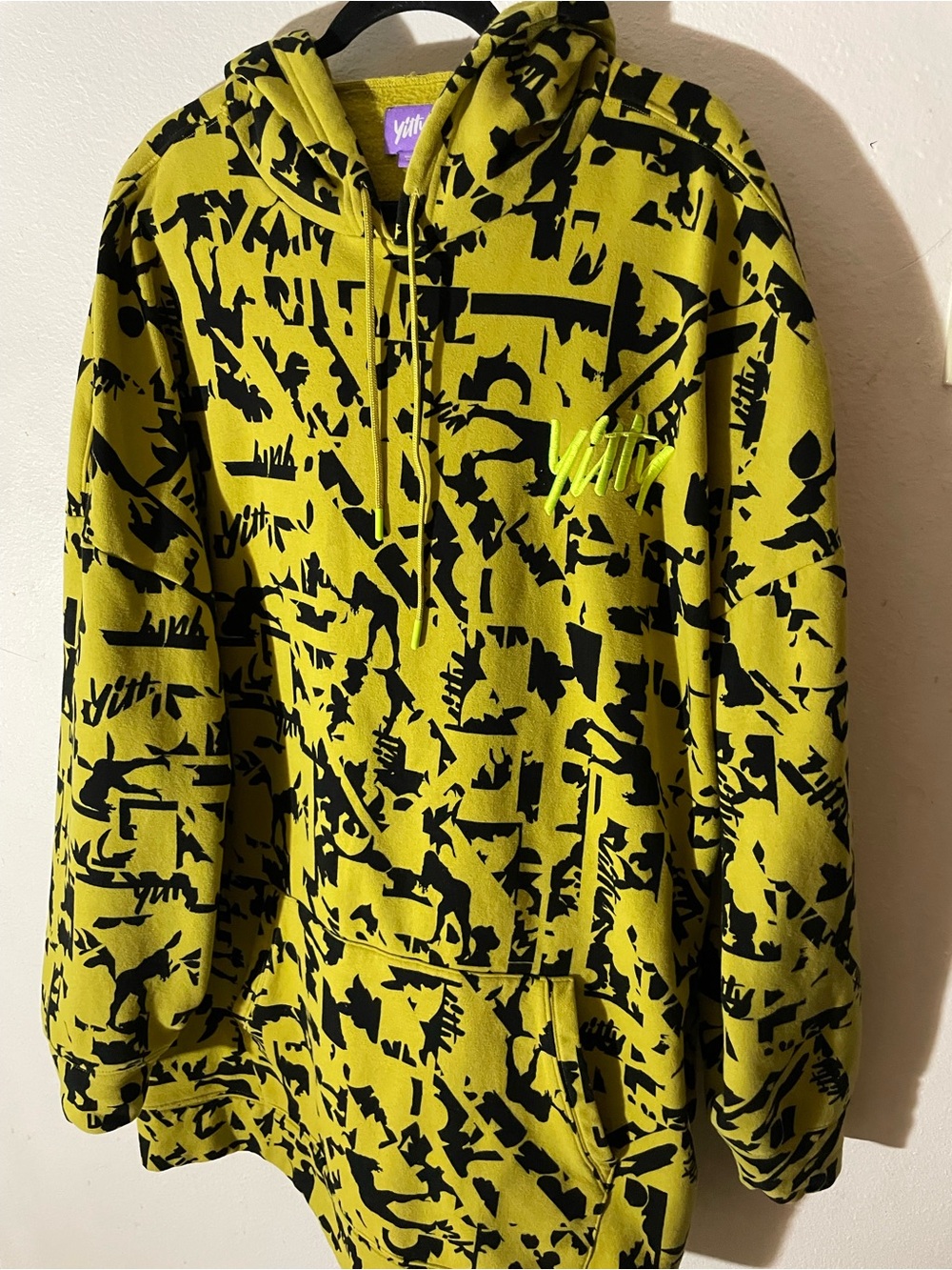 YITTY Neon Yellow & Black All-Over Abstract Hoodie